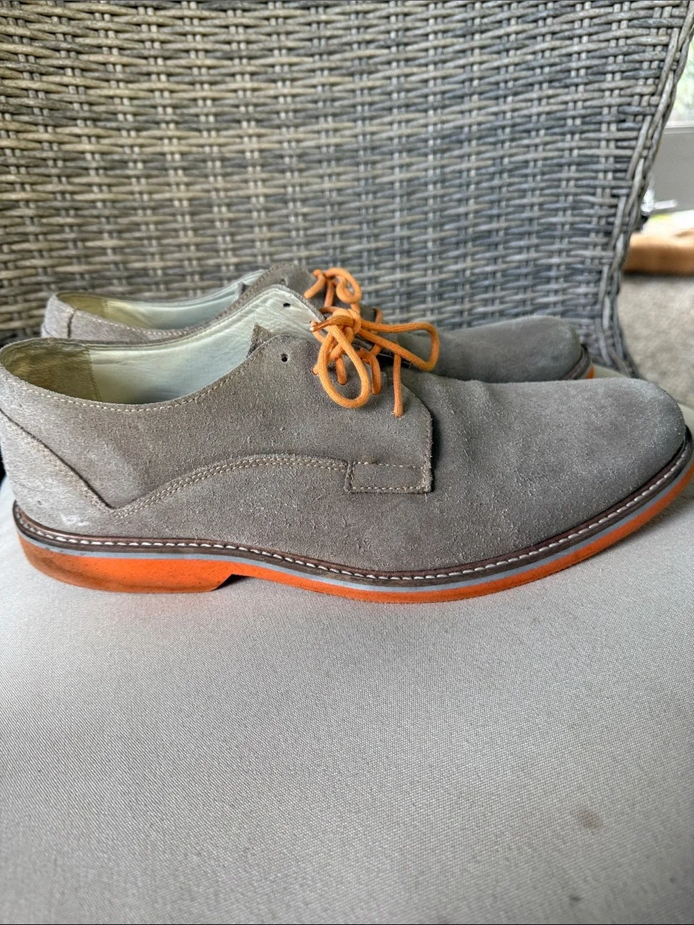 1901 Nordstrom Mens Tan Suede Oxford with Orange Laces